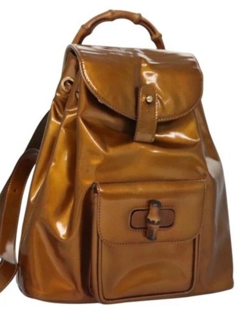Gucci Bamboo Backpack Patent Leather Bronze Gold